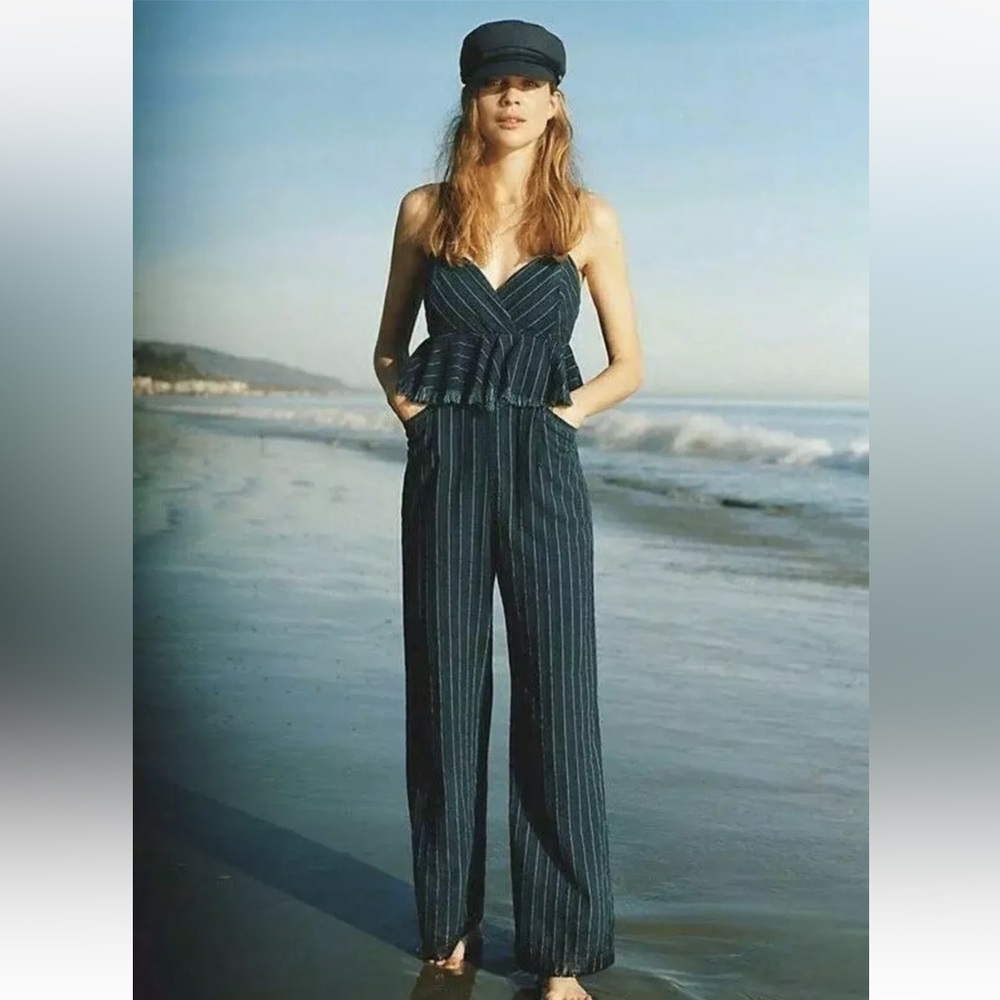 Anthropologie Dark Blue Pinstripe Jumpsuit
